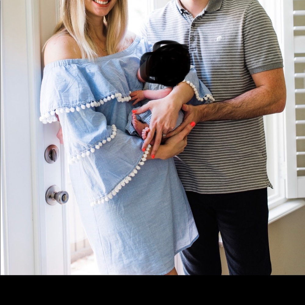 Forever 21 blue striped dress w Pom poms